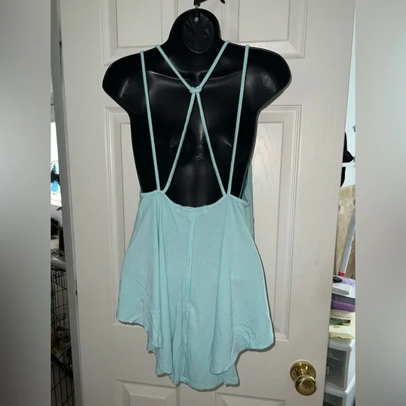 Free People Rock Your World Strappy Tank Top Washed Aqua Sz XL - Picture 3 of 4
